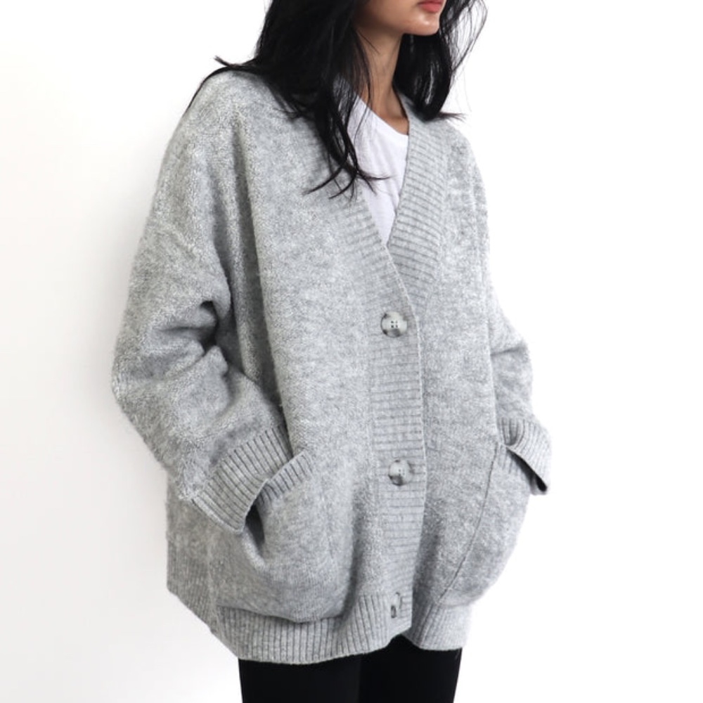 LIGHT GREY SILVA BOUCLE CARDIGAN